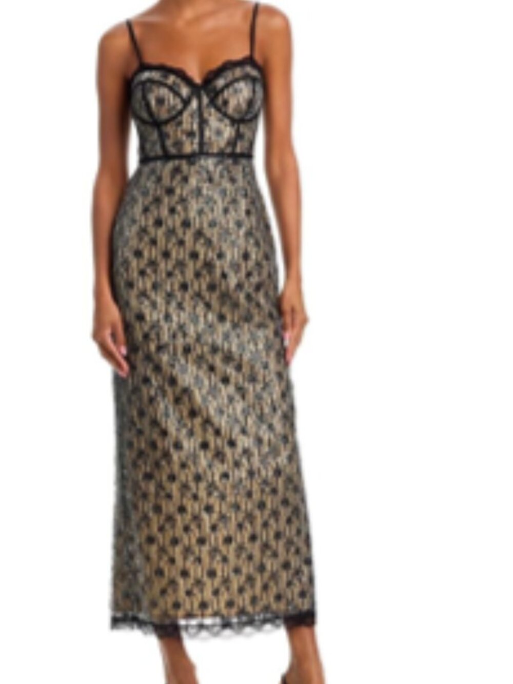 AQUA Lace Bustier Sleeveless Midi Dress